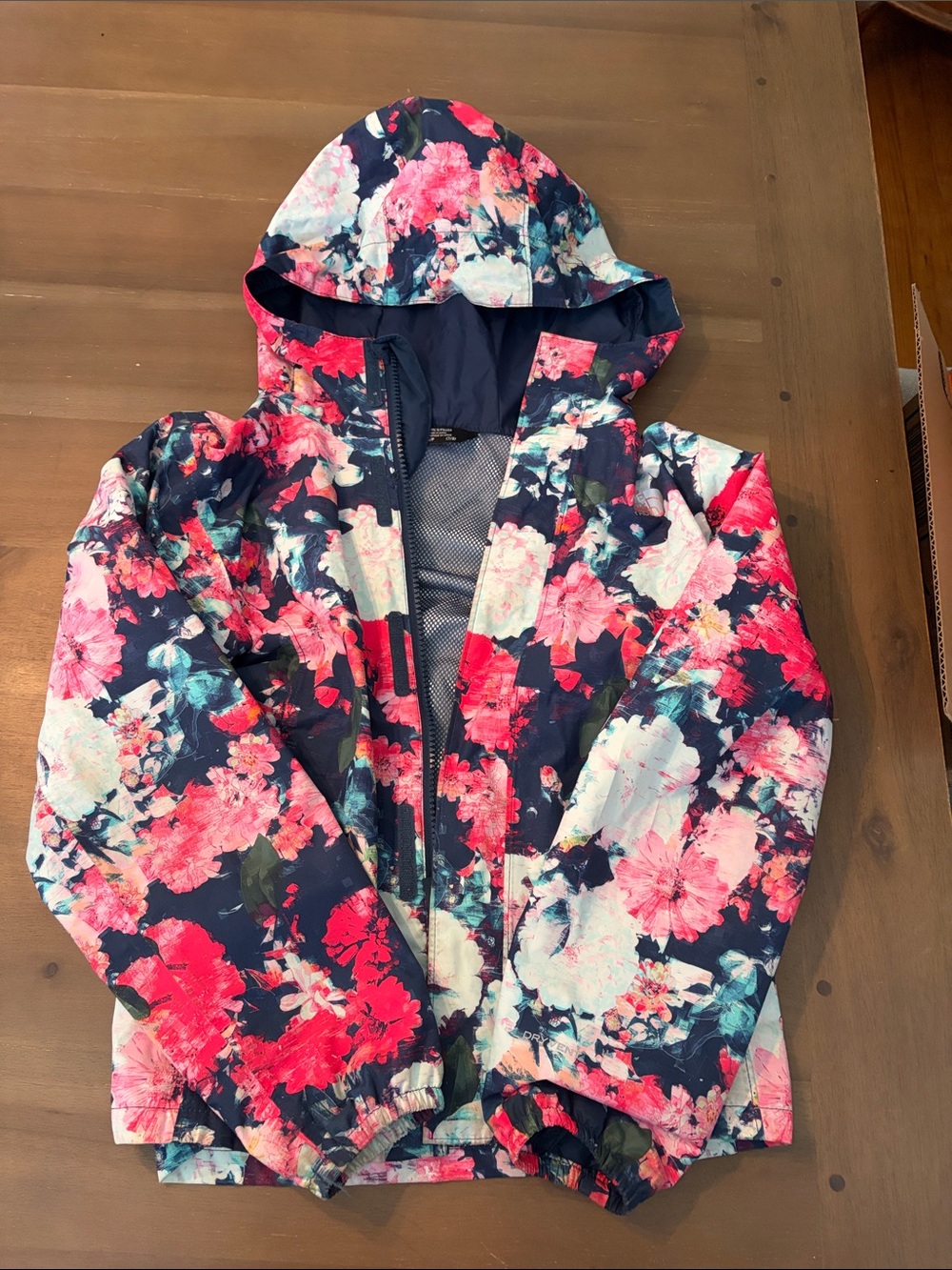 The North Face Girls' Floral Hooded Rain Jacket - Navy & Pink
